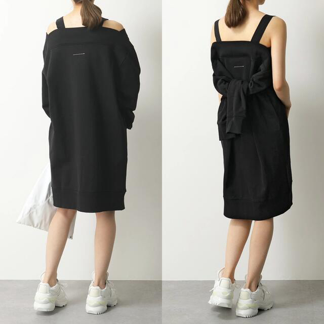 新品】MM6 MaisonMargiela ブラック スウェットワンピース ひざ 新品】MM6 MaisonMargiela ブラック スウェットワンピース ひざ
