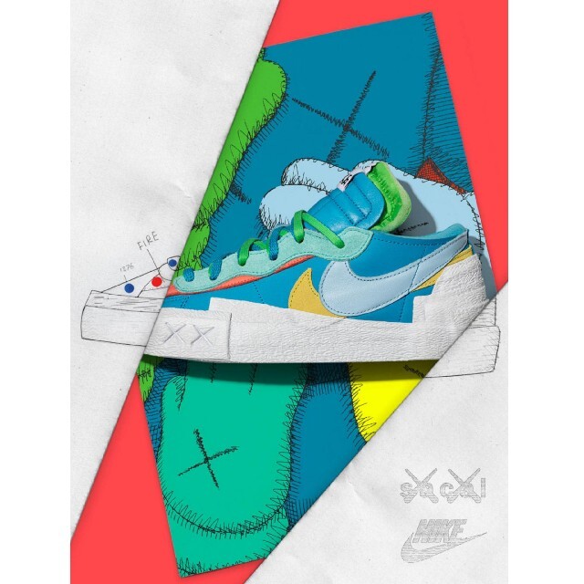 28.5cm KAWS  sacai  Nike Blazer Low Blue