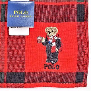 ポロラルフローレン(POLO RALPH LAUREN)のラルフローレン人気の大人なポロベア柄ハンカチ「スクールマフラー」新品１７００円赤(ハンカチ)