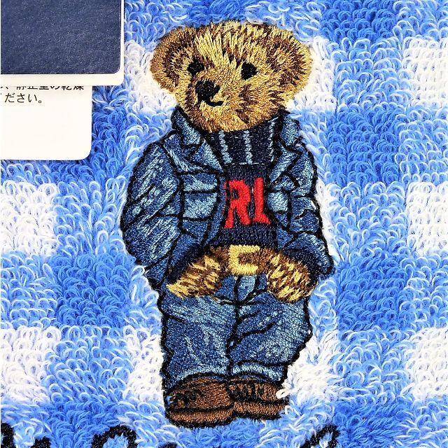 POLO RALPH LAUREN(ポロラルフローレン)のラルフローレン人気のポロベア刺繡　タオルハンカチ新品1700円デニム上下青系 レディースのファッション小物(ハンカチ)の商品写真