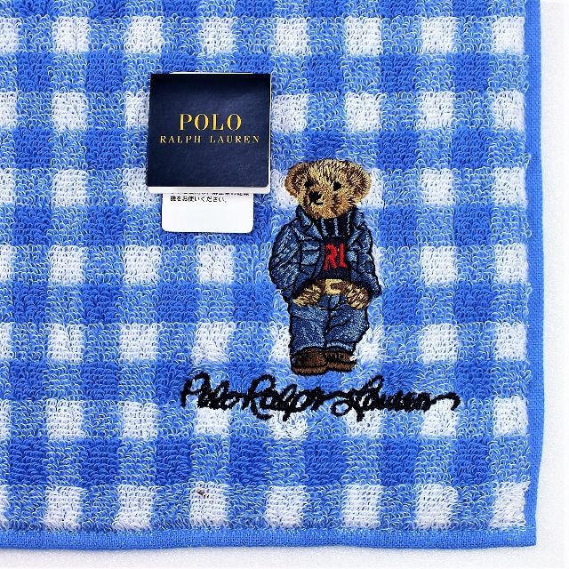 POLO RALPH LAUREN(ポロラルフローレン)のラルフローレン人気のポロベア刺繡　タオルハンカチ新品1700円デニム上下青系 レディースのファッション小物(ハンカチ)の商品写真