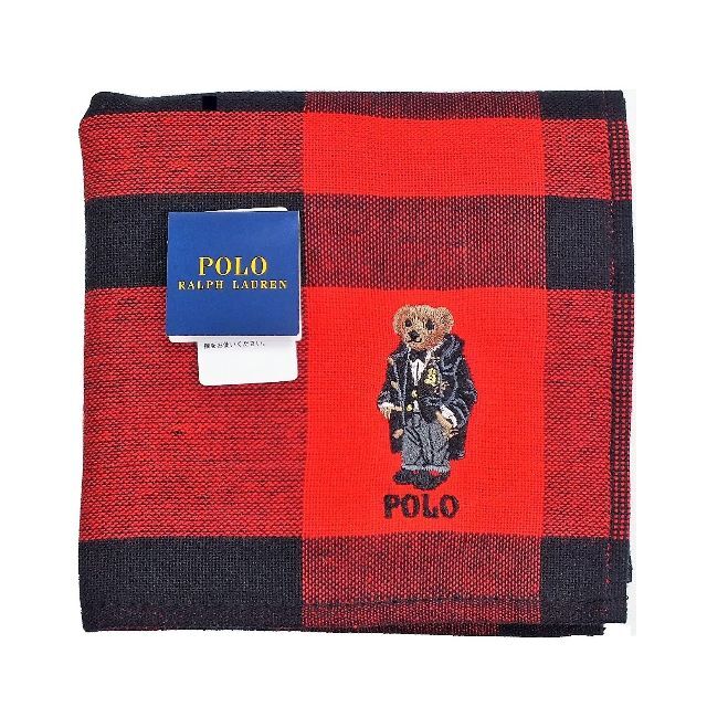 POLO RALPH LAUREN(ポロラルフローレン)のラルフローレン人気の大人なポロベア柄ハンカチ「タキシード柄」新品1700円赤系 レディースのファッション小物(ハンカチ)の商品写真