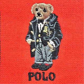 ポロラルフローレン(POLO RALPH LAUREN)のラルフローレン人気の大人なポロベア柄ハンカチ「タキシード柄」新品1700円赤系(ハンカチ)