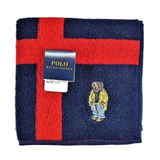 ポロラルフローレン(POLO RALPH LAUREN)の正規品！ラルフ人気ポロベアタオルハンカチ 新品1,700円ステンカラーコート紺赤(ハンカチ)