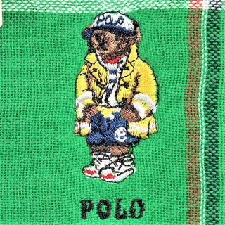 ポロラルフローレン(POLO RALPH LAUREN)のラルフローレン人気のポロベア柄ハンカチ「ファイヤーコート」新品未使用1700円緑(ハンカチ)