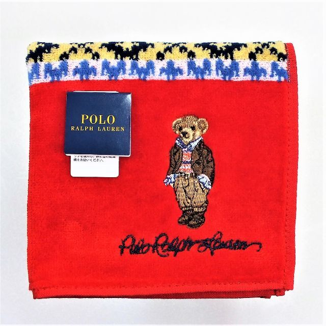 POLO RALPH LAUREN(ポロラルフローレン)のラルフローレン人気ポロベア刺繍のベロア仕様ハンカチ新品1700円ツイードJK赤系 レディースのファッション小物(ハンカチ)の商品写真