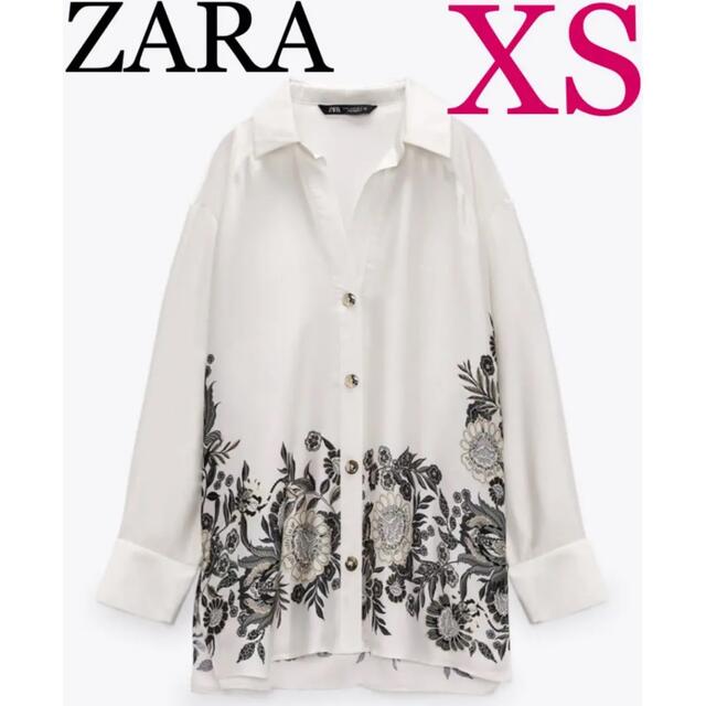 トップス【完売/新品】ZARA プリント柄 サテン仕上げ風 シャツ　XS