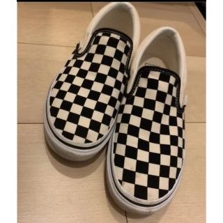 ヴァンズ(VANS)のVANS スリッポン 24.5cm チェック柄 黒白 人気定番 古着(スニーカー)