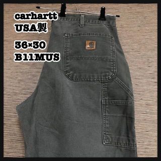 カーハート(carhartt)の【カーハート】USA製　90s ワークパンツ　モスグリーン　カーキー　革タグ％３(ワークパンツ/カーゴパンツ)