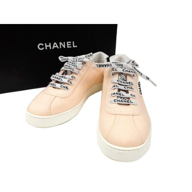 正規 CHANEL 1/2 24.0相当 ロゴ スニーカー キャンバス×ラバー 37