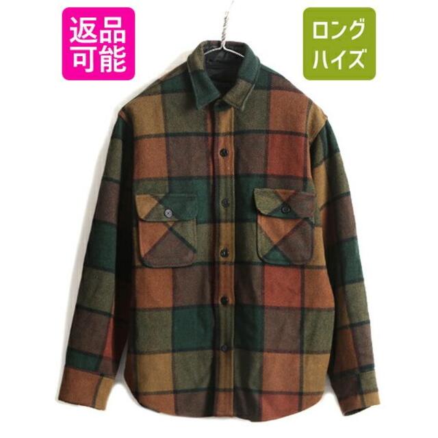 60s USA製 ビンテージ □ チェック CPO ウール 長袖 シャツ ( メ lp2m