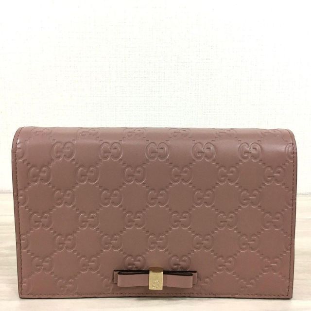 未使用品 ピンク 223 GUCCI チェーンショルダーバッグ シマライン