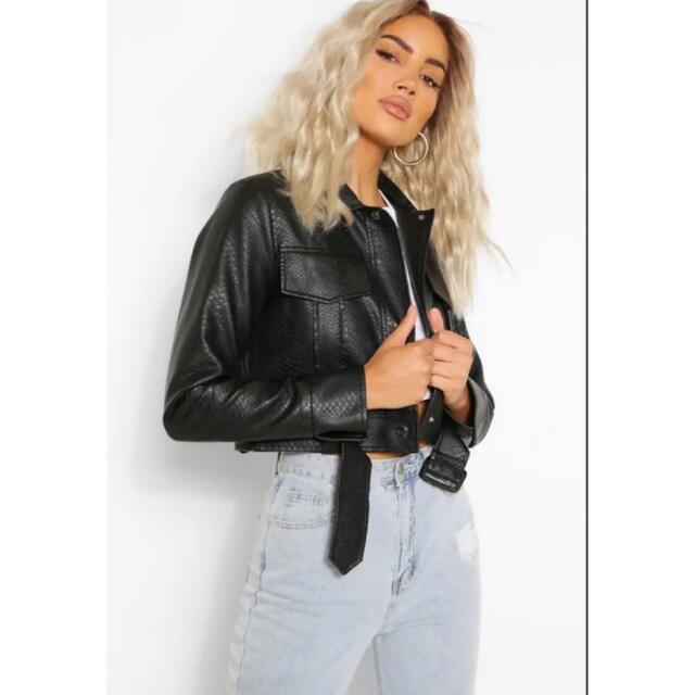 Boohoo フロントベルトショート丈レザージャケット　fashion nova