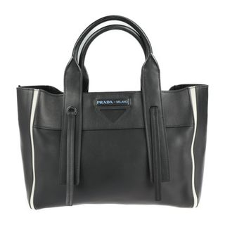 プラダ(PRADA)のPRADA プラダ ウーヴェルチュール  トートバッグ 1BG236 レザー   ブラック ホワイト  2WAY ハンドバッグ ショルダーバッグ ショッピングバッグ 【本物保証】(トートバッグ)