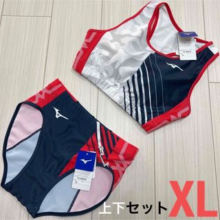 ミズノ(MIZUNO)のミズノ　女子陸上ユニフォーム上下セット　XLサイズ　ホワイト×ネイビー×レッド(陸上競技)