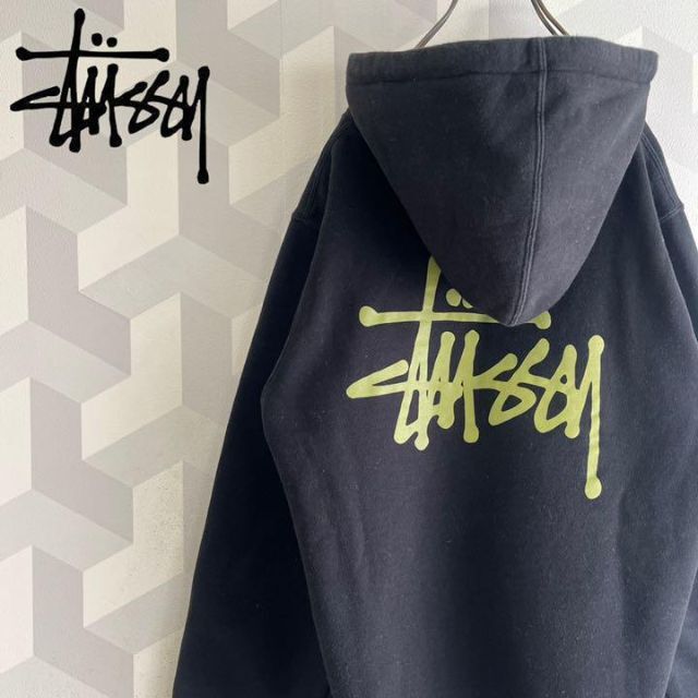 STUSSY - 【ステューシー】定番 バックプリント スウェットパーカー 黒緑 stussyの通販 by 古着Dig-Dug｜ステューシーならラクマ