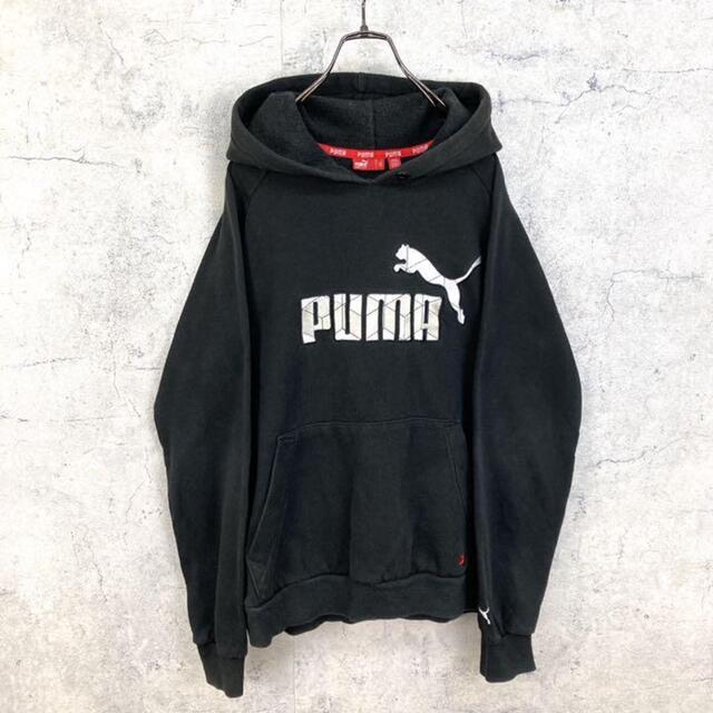 PUMA(プーマ)の希少 90s プーマ パーカー ビッグ刺繍 ブラック 美品 メンズのトップス(パーカー)の商品写真