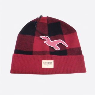 ホリスター(Hollister)の★新品★ホリスター★ブロックチェックニットビーニー (Red/Black)(ニット帽/ビーニー)