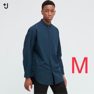 ユニクロ(UNIQLO)のユニクロ ＋J スーピマコットンオーバーサイズスタンドカラーシャツ ブルー(シャツ)