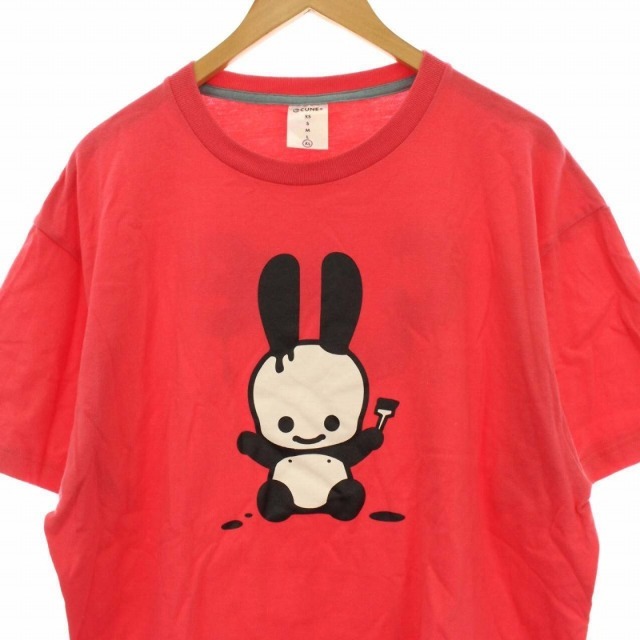 CUNE(キューン)のキューン Tシャツ カットソー うさぎ ウサギ プリント 丸首 XL ピンク メンズのトップス(Tシャツ/カットソー(半袖/袖なし))の商品写真