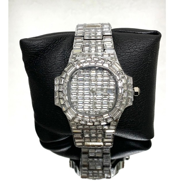 A級高品質 CZダイヤ 腕時計 メンズ ストリート ウォッチ シルバー ドレス