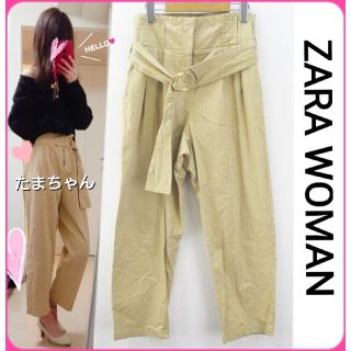 ザラ(ZARA)のZARA WOMAN ベルトつき ハイウエスト チノ ワイド パンツ？(カジュアルパンツ)