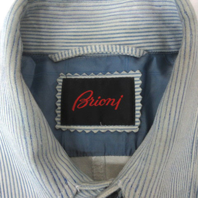 ブリオーニ BRIONI スエード ストライプ シャツ 長袖 52 ブルー系