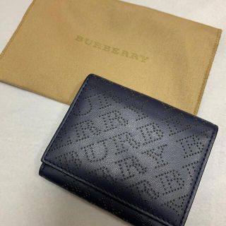 新品】バーバリーロンドン 折り財布 二つ折り レザー ロゴ金具 ネイビー-