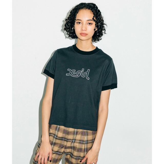 X-girl(エックスガール)のX-girl MILLS LOGO S/S RINGER TEE レディースのトップス(Tシャツ(半袖/袖なし))の商品写真