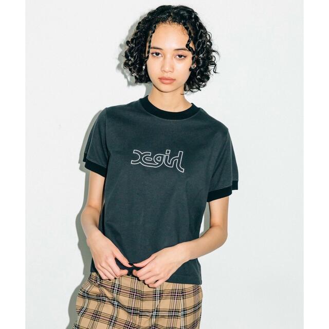 X-girl(エックスガール)のX-girl MILLS LOGO S/S RINGER TEE レディースのトップス(Tシャツ(半袖/袖なし))の商品写真