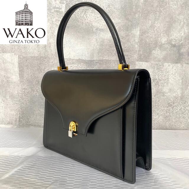 【WAKO】銀座和光 カーフレザー ゴールド金具 ブラック ワンハンドルバッグ