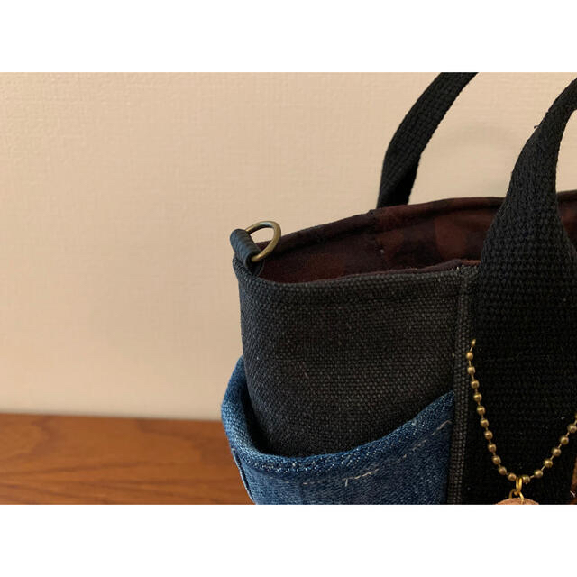  denim×dark gray☆4Pocket tote bag ハンドメイドのファッション小物(バッグ)の商品写真