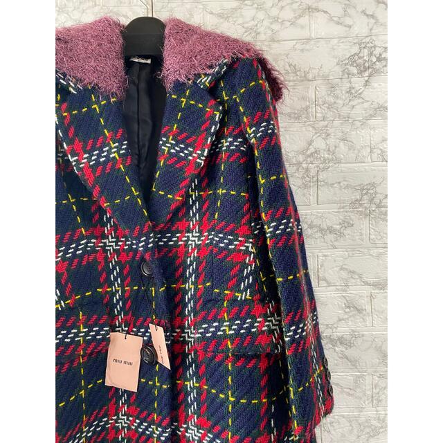 ミュウミュウロングコートツイードタータンチェックmiumiuフレアコート ミュウミュウロングコートツイードタータンチェックmiumiuフレアコート