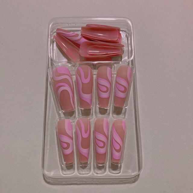 ピンク マーブル ネイル チップ ベージュ 海外セレブ ギャルネイル スカルプ  コスメ/美容のネイル(つけ爪/ネイルチップ)の商品写真