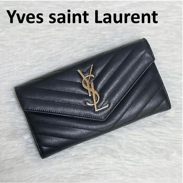 【美品】Saint Laurent キャビアスキン ラージフラップウォレット 長