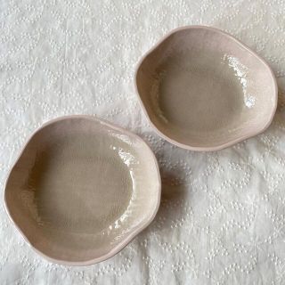 新品　桜色　2枚セット　リネン　貫入　深皿　和食器　パスタ皿　カレー皿　リネン(食器)