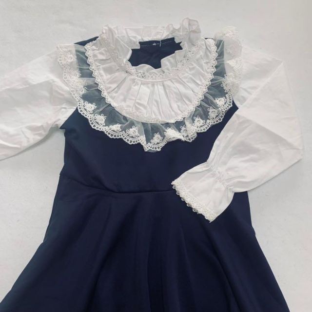 在庫処分⭐️　新品♪ 120 長袖 ワンピース ネイビー 女の子 キッズ 子供服 キッズ/ベビー/マタニティのキッズ服女の子用(90cm~)(ワンピース)の商品写真