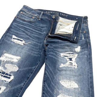 アメリカンイーグル(American Eagle)のアメリカンイーグル SLIM STRAIGHT ダメージ加工 強ストレッチ(デニム/ジーンズ)