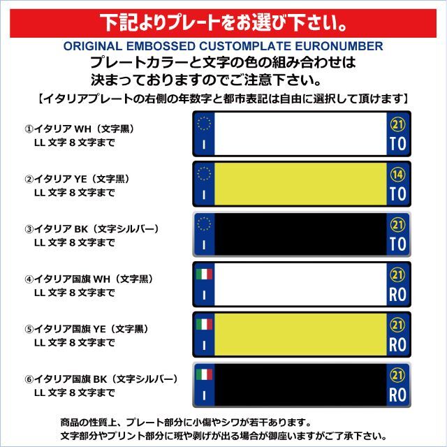 オーダー カスタム エンボス ユーロナンバープレート 送料込アルミ製サイズ