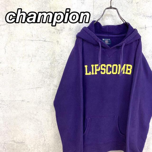 Champion(チャンピオン)の希少 90s チャンピオン パーカー ビッグプリント カレッジロゴ 紫 メンズのトップス(パーカー)の商品写真