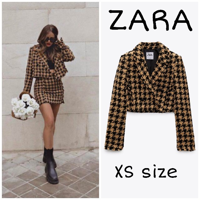 完売　ZARA クロップド　ツイードブルゾン xs