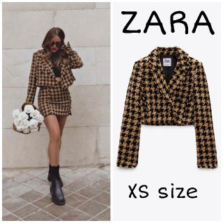 ZARA　テクスチャー素材　クロップド丈ブレザー　Mサイズ　ブルー