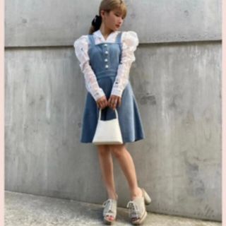 ハニーミーハニー(Honey mi Honey)のcorduroy salopette skirt sax 新品未使用(ひざ丈ワンピース)