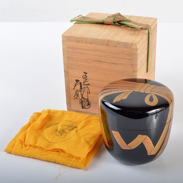 茶道具 山中塗 塗師 辻石斎造 束熨斗蒔絵 棗 共箱 D R4238 茶道具 山中塗 塗師 辻石斎造 束熨斗蒔絵 棗 共箱 D R4238