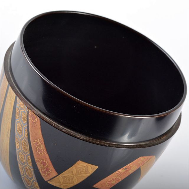茶道具 山中塗 塗師 辻石斎造 束熨斗蒔絵 棗 共箱 D R4238 茶道具 山中塗 塗師 辻石斎造 束熨斗蒔絵 棗 共箱 D R4238