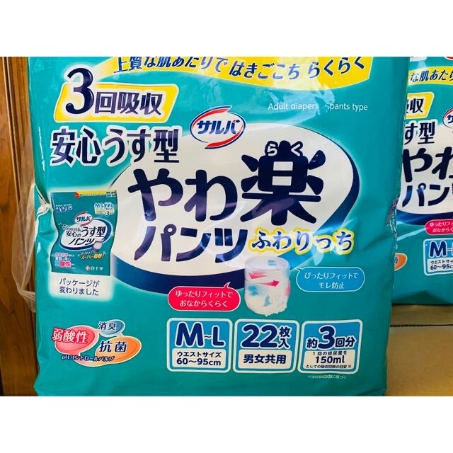 白十字 サルバ やわ楽パンツ 安心うす型 男女共用 M-Lサイズ 3回吸収 2