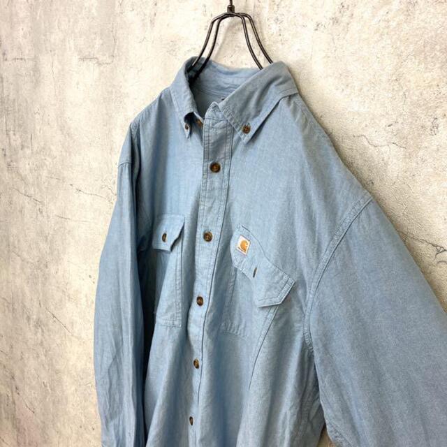 carhartt(カーハート)の希少 90s カーハート シャンブレーシャツ タグロゴ 美品 メンズのトップス(シャツ)の商品写真