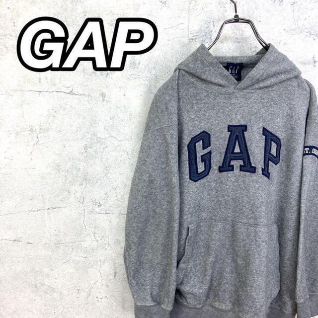 GAP(ギャップ)の希少 90s ギャップ フリースパーカー ビッグ刺繍 グレー レディースのトップス(パーカー)の商品写真