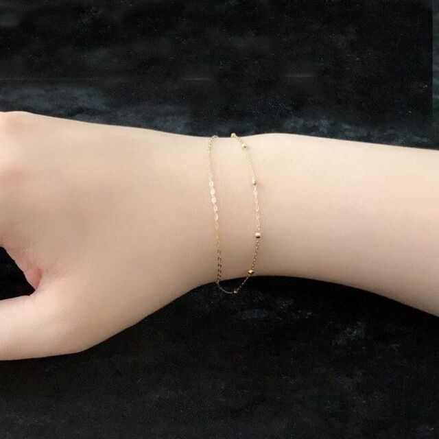 新品】k18/18金/ゴールド/2連ブレスレット/ペタルチェーンアズキ