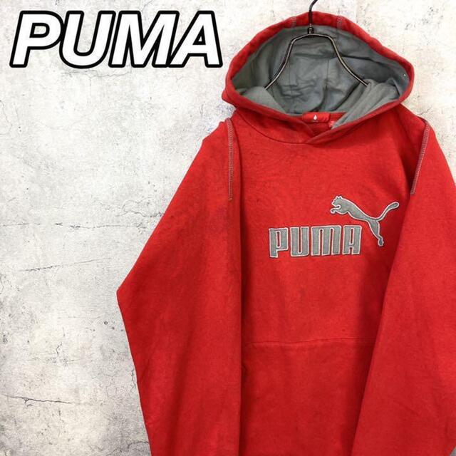 PUMA(プーマ)の希少 90s プーマ パーカー ビッグシルエット 刺繍ロゴ 赤 XXL メンズのトップス(パーカー)の商品写真